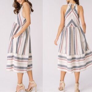Listicle Halter Striped Midi Dress